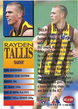1996 Select AFL #385 Rayden Tallis Back